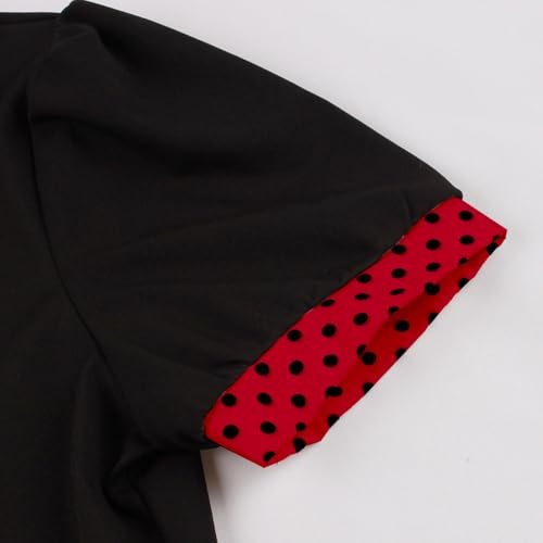 ODIZLI Women's 1950s Retro Dress Short Sleeve Notched Lapel Polka Dot Stripe Swing Dress with Belt Cocktail Dress