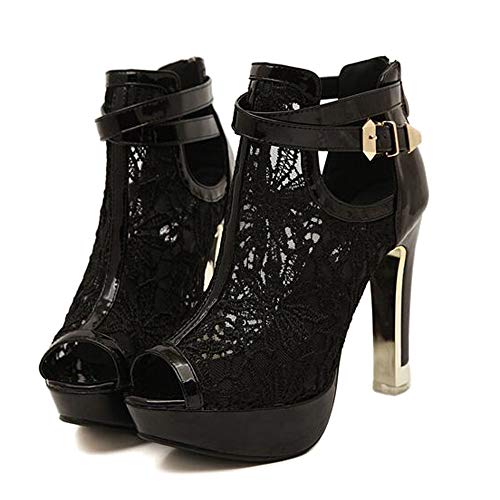 Women's Pretty Lace Flowers Open Toes High Heels Ankle Boots