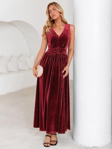 Simplee Womens Velvet Sleeveless Formal Wedding Guest Cocktail Maxi Dress