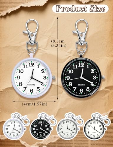 Quartz Pocket Watch, Portable Clip on Watch with Keychain Outdoor for
