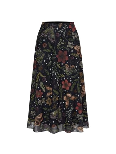 Milumia Women's Floral Mesh Midi Skirt Elastic A Line Whimsical Skirts