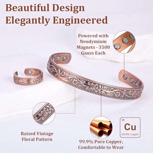 Copper Magnetic Bracelet Set for Women Men, Pure Copper Jewelry Gift