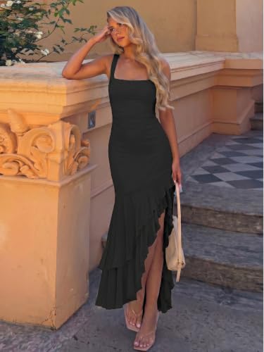 BORIFLORS Women's Elegant Bodycon Ruched Maxi Cocktail Dress