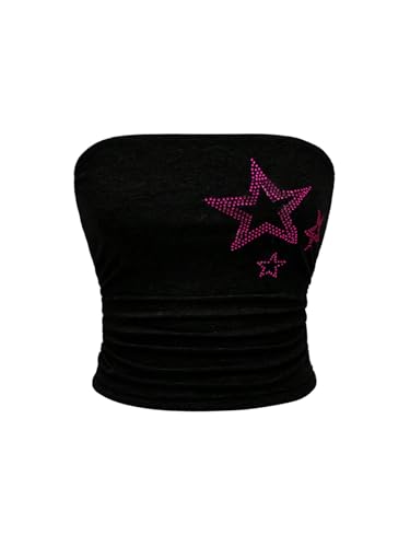 WDIRARA Women's Star Rhinestone Strapless Crop Tube Bandeau Top