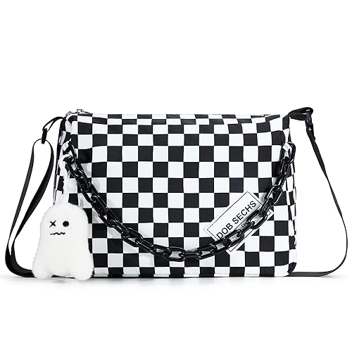 Black & White Checkered Crossbody Messenger Bag