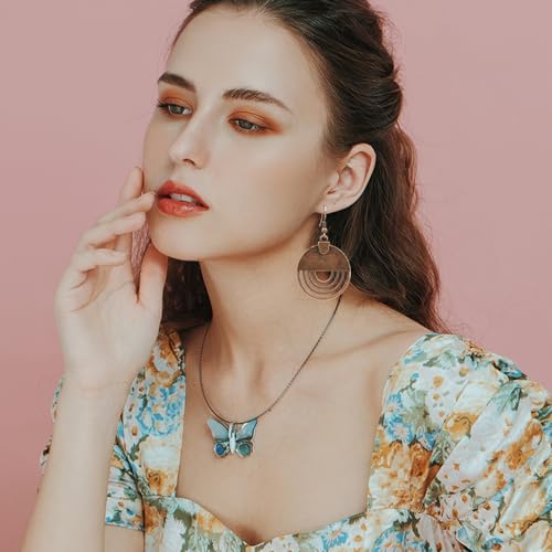 9/12 Pairs Boho Vintage Earrings for Women, Western Cowgirl Concho Oval Turquoise Dangle Earrings, Geometric Round Wooden Leather Ethnic Sunflower