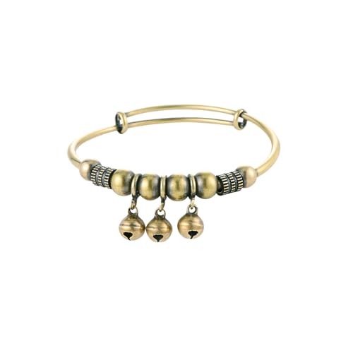 Vintage Bell Bracelet for Women, Bronze Adjustable Bangle, Retro Ethnic Charm Bracelet Tribal Brass Style Wristband Dangling Jingle Bells Boho Statement Festival Hand Accessory Jewelry
