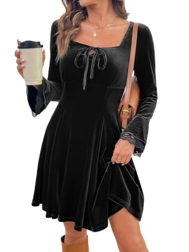 Dokotoo Womens Fall Dresses Lace Long Sleeve Velvet Dress Main image