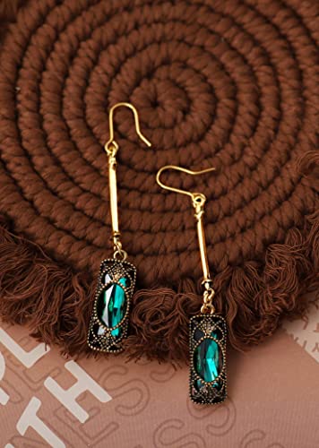 Vintage Green Stone Created Emerald Dangle Drop Earrings for Women