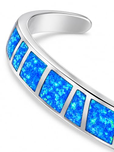 Blue Fire Opal Cuff Bracelet for Women – Turquoise & Lapis Style Silver Bangle, Adjustable Boho Southwestern Jewelry Gift Secondary image