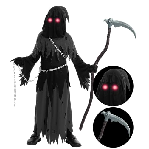 Spooktacular Creations Glowing Eyes Grim Reaper Costume for Kids, Halloween Costume for Boys, Halloween, Dress-up Party Main image