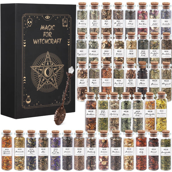 45-Bottle Dried Herbs Kit for Witchcraft, Wicca Altar and Magic Spells