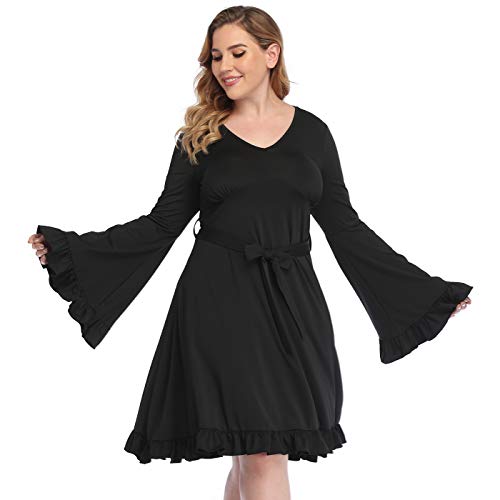 HDE Womens Plus Size Bell Sleeve Dress Vintage A-line Hippie Witch Dress