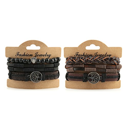 HZMAN Genuine Leather Tree of life Bracelets for Men Women