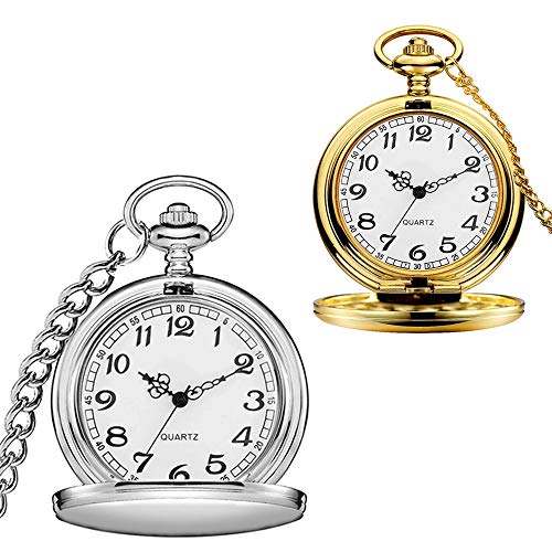 Set of 2 Classic Pocket Watch with Chain for Men and Women Main image
