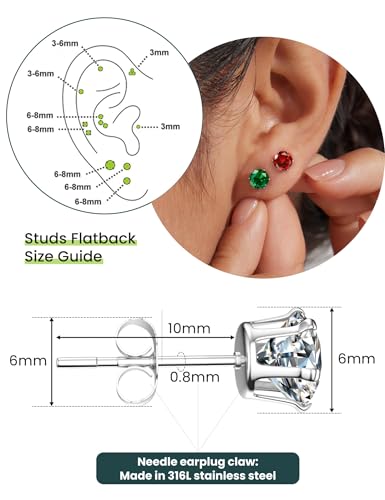 12 Pairs Silver Earrings Surgical Steel Earrings Women's Earrings Hypoallergenic Earrings Set Men's Earrings 12 Colors CubicZirconia Studs Earrings