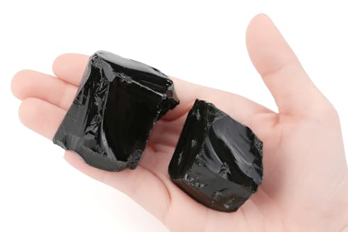 2Pcs Black Obsidian Crystals 1.8-2.2" Large Raw Stones Rocks