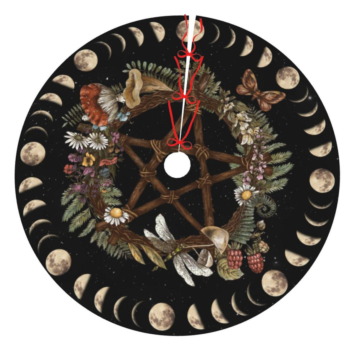 Wicca Moon Phase Witchy Star Magic Mushroom 36 Inch Christmas Tree Skirt Carpet Mat Funny Party Soft Cover Mat Decor Supplies for Xmas Halloween Decorations Occasion Farmhouse