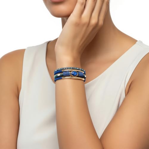 Edoneery Leather Wrap Bracelets for Women, Boho Layered Cuff Bangle