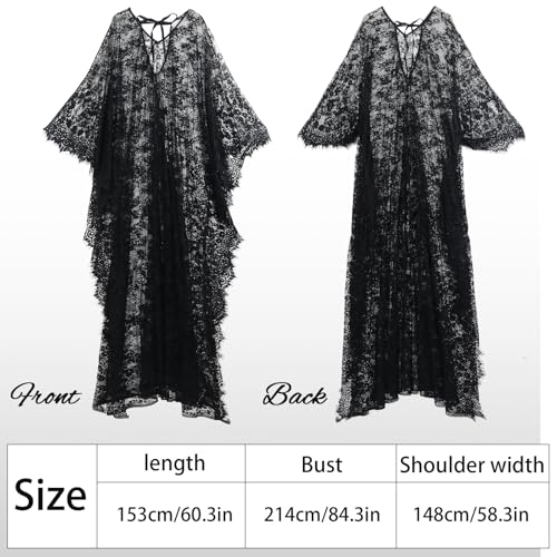 Mepase Boho Witch Lace Kimono Kaftan Dress Robe Beach Bikini Swimsuit