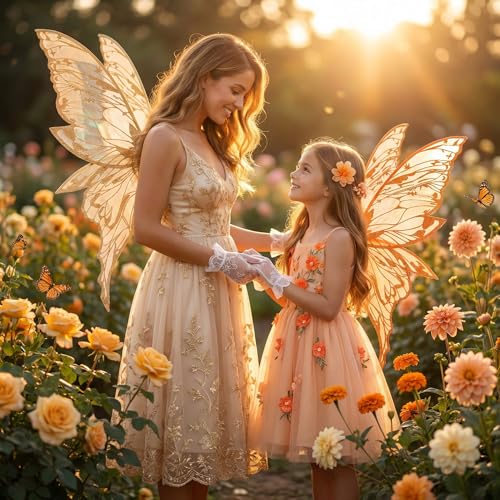 YKW Fairy Wings for Adult Women,31.5"x29" Butterfly Cosplay Wings with Lace Gloves,Organza Costume Wings for Halloween Party