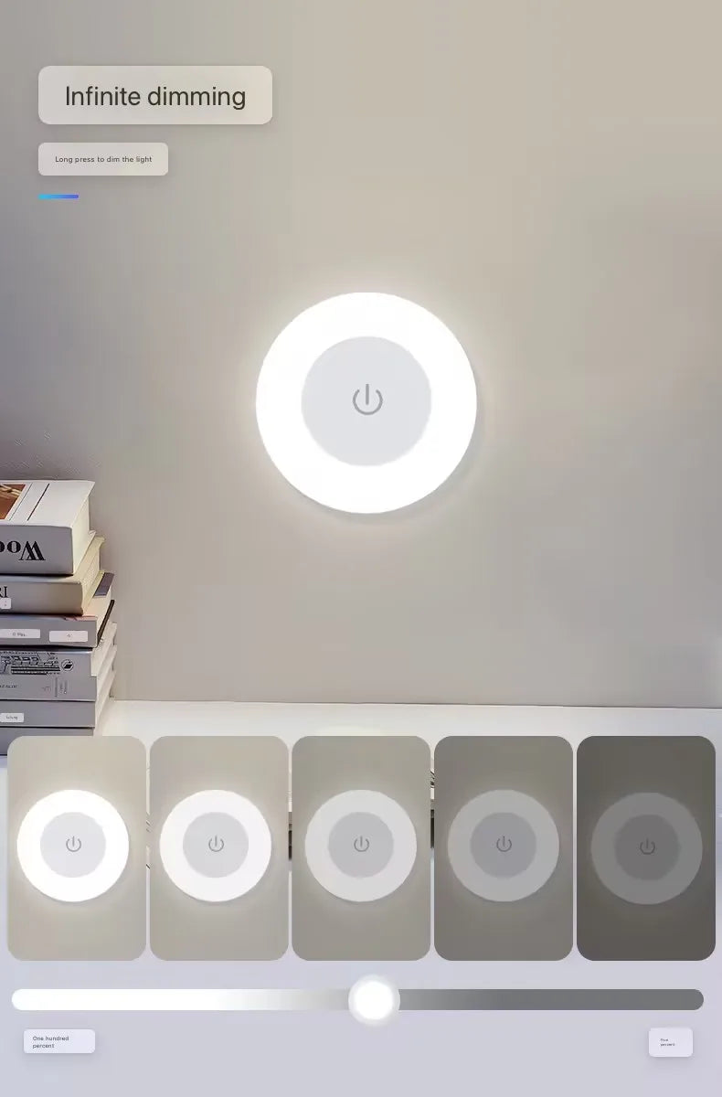 Energy Saving LED Touch Sensor Night LED Light Room Aisle Bedroom Round Portable Night Lamp