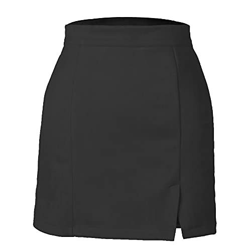 Women's High Waist Faux Suede Side Split Bodycon Short Mini Skirt