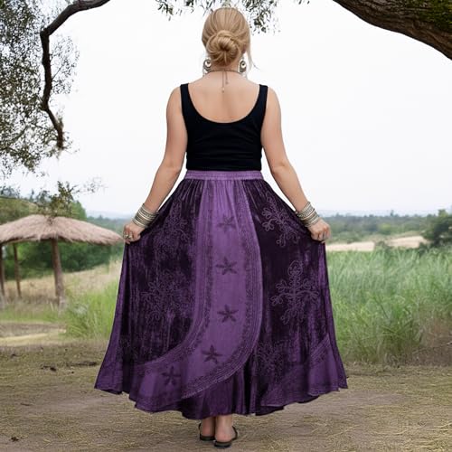Agan Summer Long Skirts for Women, Boho Embroidered Rayon Velvet Maxi Skirt