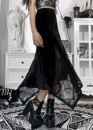 TSMNZMU Women Gothic Long Skirts Vintage Dark Lace Patchwork Skirts Grunge Harajuku Fairy Skirt Emo Alt Clothes