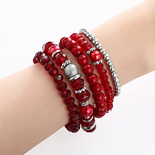Noessla Beaded Pearl Stretch Bracelet Silver Stackable Crystal Beads Bracelets Trendy Costume Jewelry Mothers Day Gifts for Women