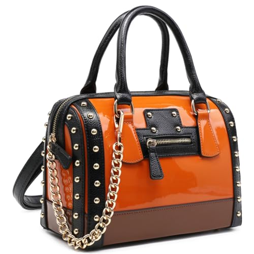 Women's Barrel Bag Shiny Patent Faux Leather Top-Handle Satchel