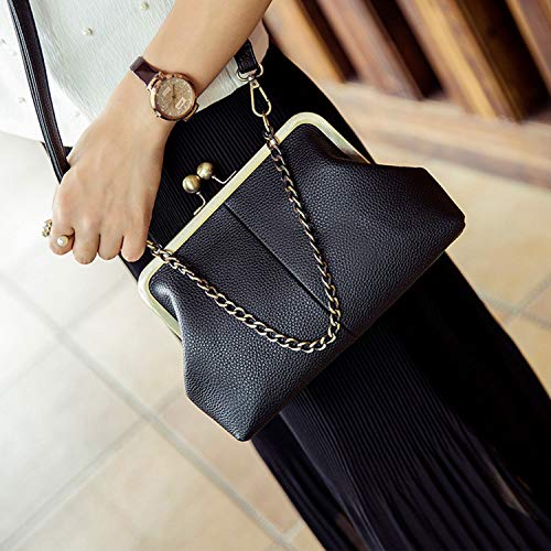 Women Classical Kiss Lock Clutch with Chain Strap Shoulder Bag Purse Wallet