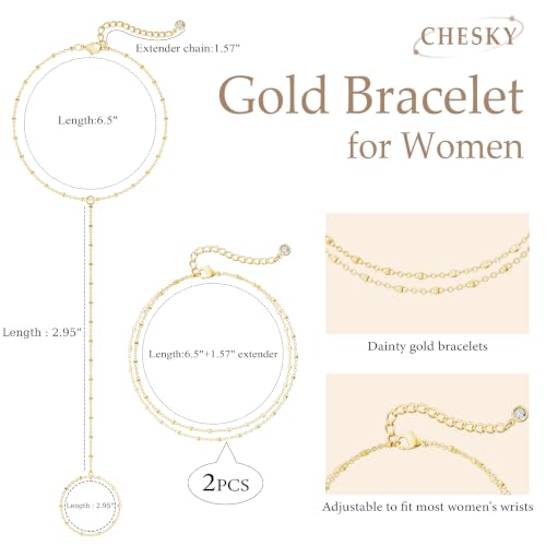 CHESKY 14K Gold Plated Hand Chain Bracelets for Women Stack Jewelry