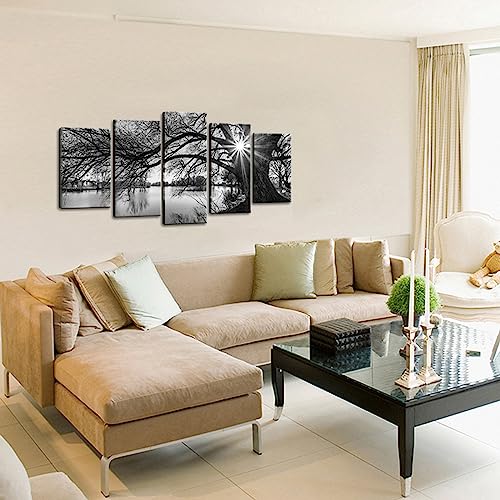 5-Piece Black & White Art Deco Landscape Canvas — Framed & Ready to Hang