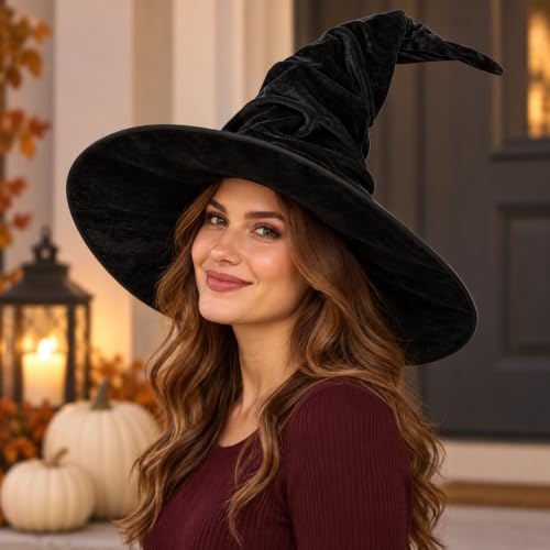 Women's Witch Hat with Shapeable Wide Brim and Adjustable Drawstring