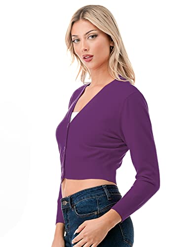 Women's 3/4 Sleeve Soft Open Front Cropped Sweater Cardigan (S-XXL)