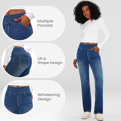 Fanica High Rise Bootcut Jeans For Women, Stretchy Pull On Elastic