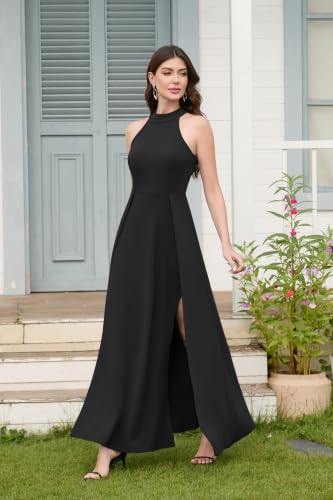 MUSHARE Women's Halter Neck Sexy Split Cocktail Party Maxi Long Formal Dress