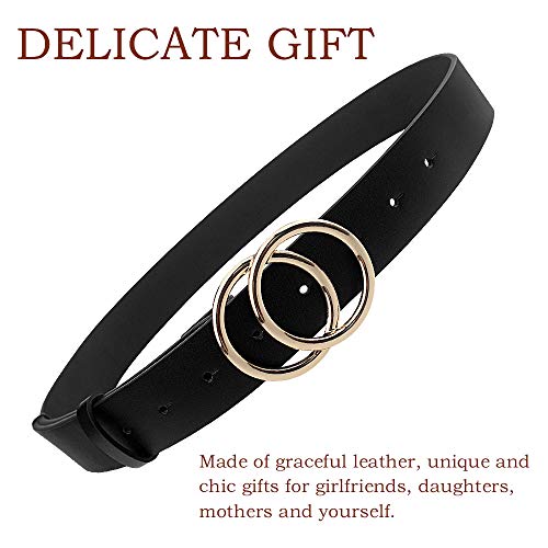 Women's Pu Leather Belt Double O Ring Soft Faux Leather Waist Belt Secondary image