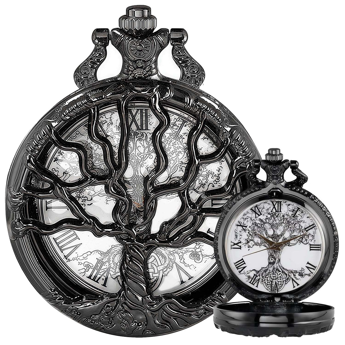Pocket Watch — Hollow Tree Roman Numerals Antique Quartz Fob