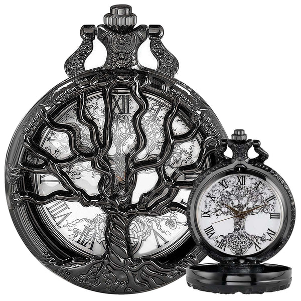 Pocket Watch — Hollow Tree Roman Numerals Antique Quartz Fob