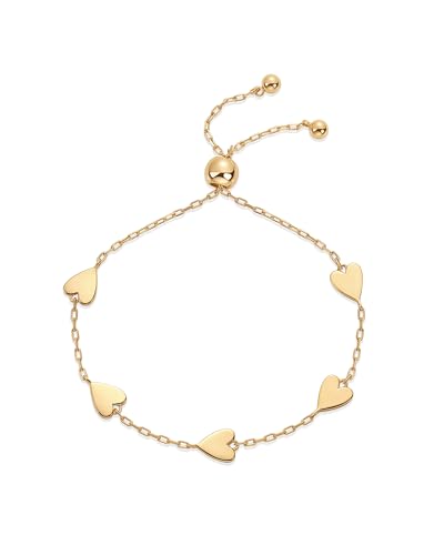 PAVOI Friendship Bracelets for Women, 14K Gold Plated Heart Charm Set