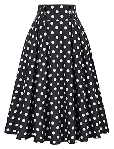Belle Poque Women's Midi Pleated A-Line Skirts Pockets