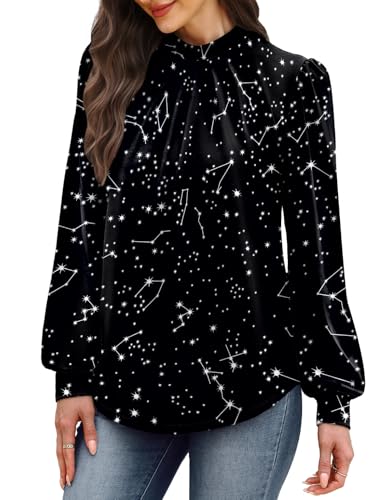WIHOLL Long Sleeve Shirts for Women Mock Neck Tops Pleated Front Blouses Dressy Casual Spring Fall Clothes 2026 Fashion