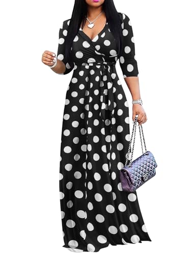 Yajedo Womens Casual Summer Maxi Dress Plus Size Sexy Wrap V Neck 3/4 Sleeve Sundress with Pockets
