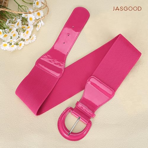 JASGOOD Women Wide Elastic Belts Vintage Chunky Buckle Patent Leather Belt