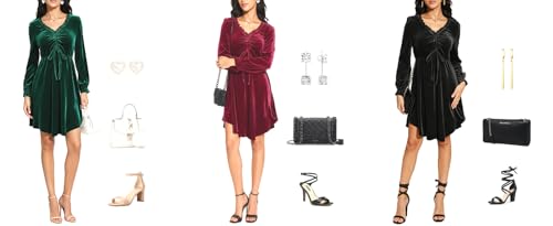 Jayscreate Women's V Neck Velvet Dress Tie Front Waist 2024 Ruffle Long Sleeve Wedding Guest Short Wrap Formal Dress