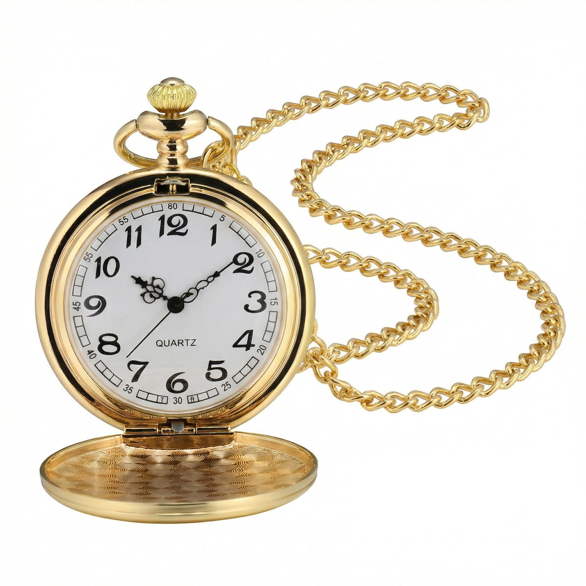 Smooth Vintage Gold Pocket Watch with Chain