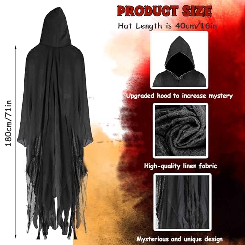 Halloween Hooded Cloak Medieval Renaissance Cloak Wizard Robe with Hooded for Adult Linen Hooded Cloak