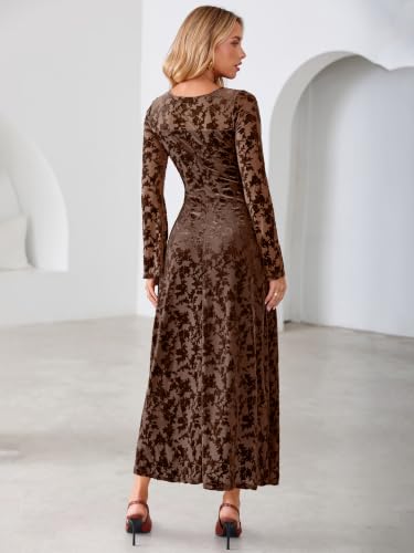 Simplee Womens Velvet Long Sleeve Fall Formal Wedding Guest Maxi Dress